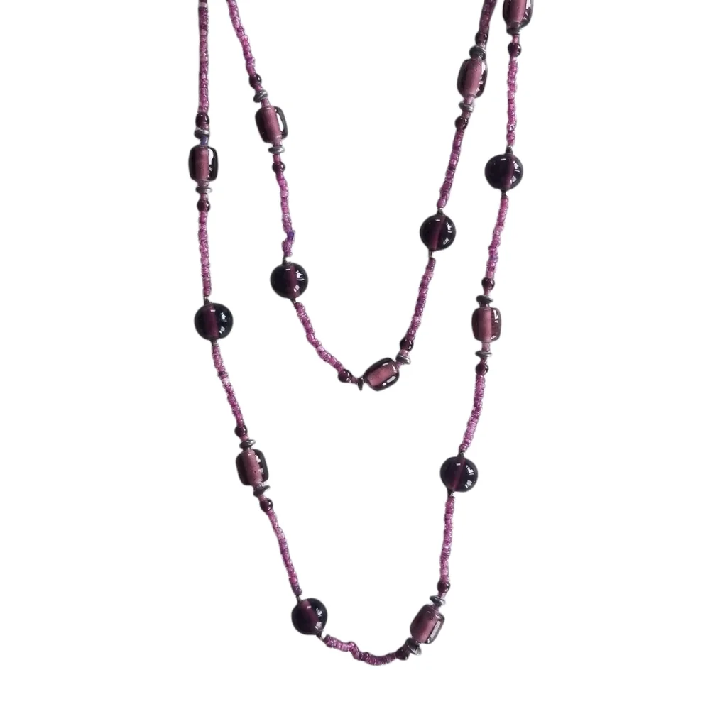 Vintage 1970s Amethyst Glass Bead Necklace - Picture 2 of 8